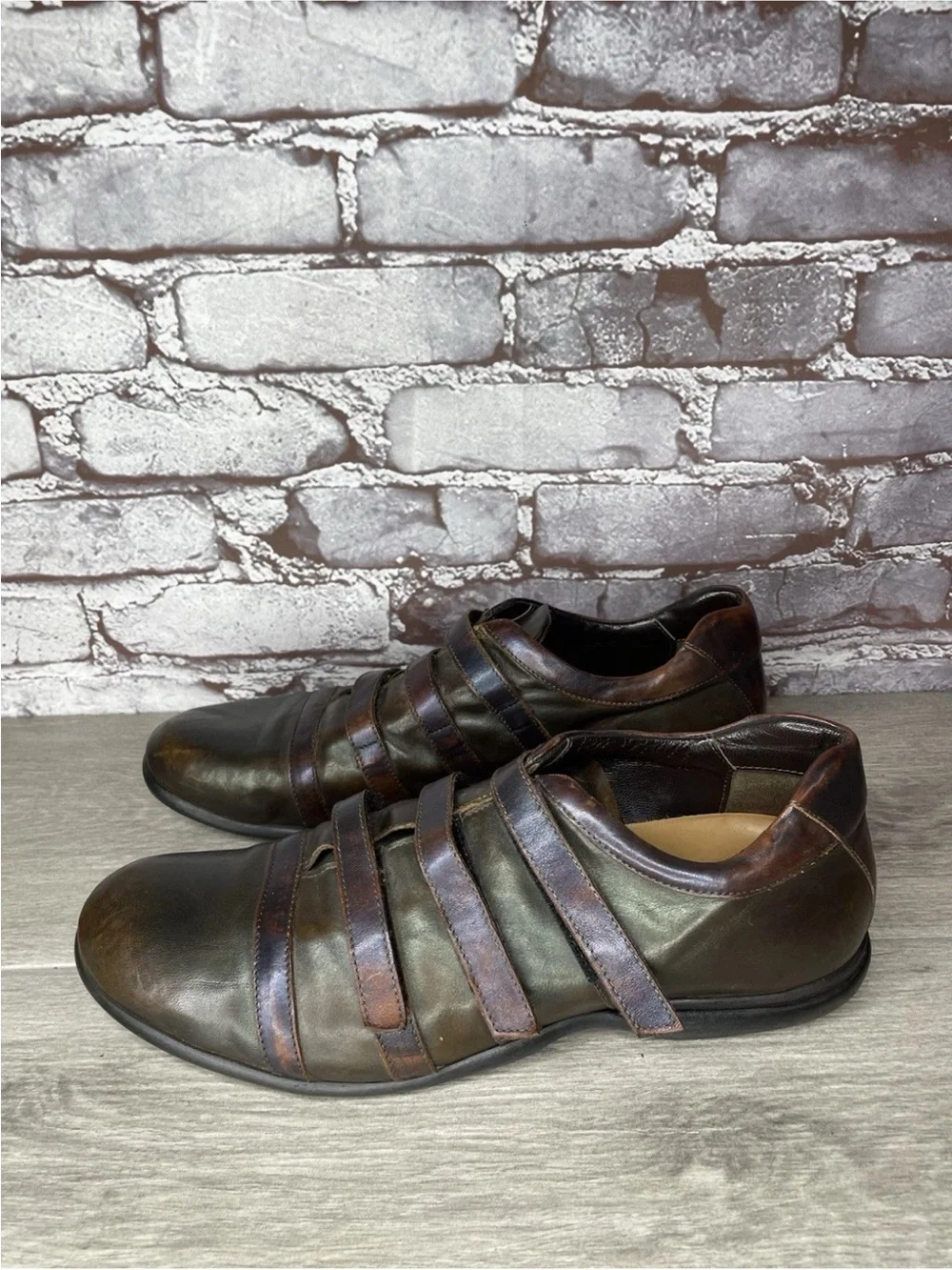 Bruno Verri Brown Leather Metallic Triple Strap Driving Loafer Shoes Men 42EU